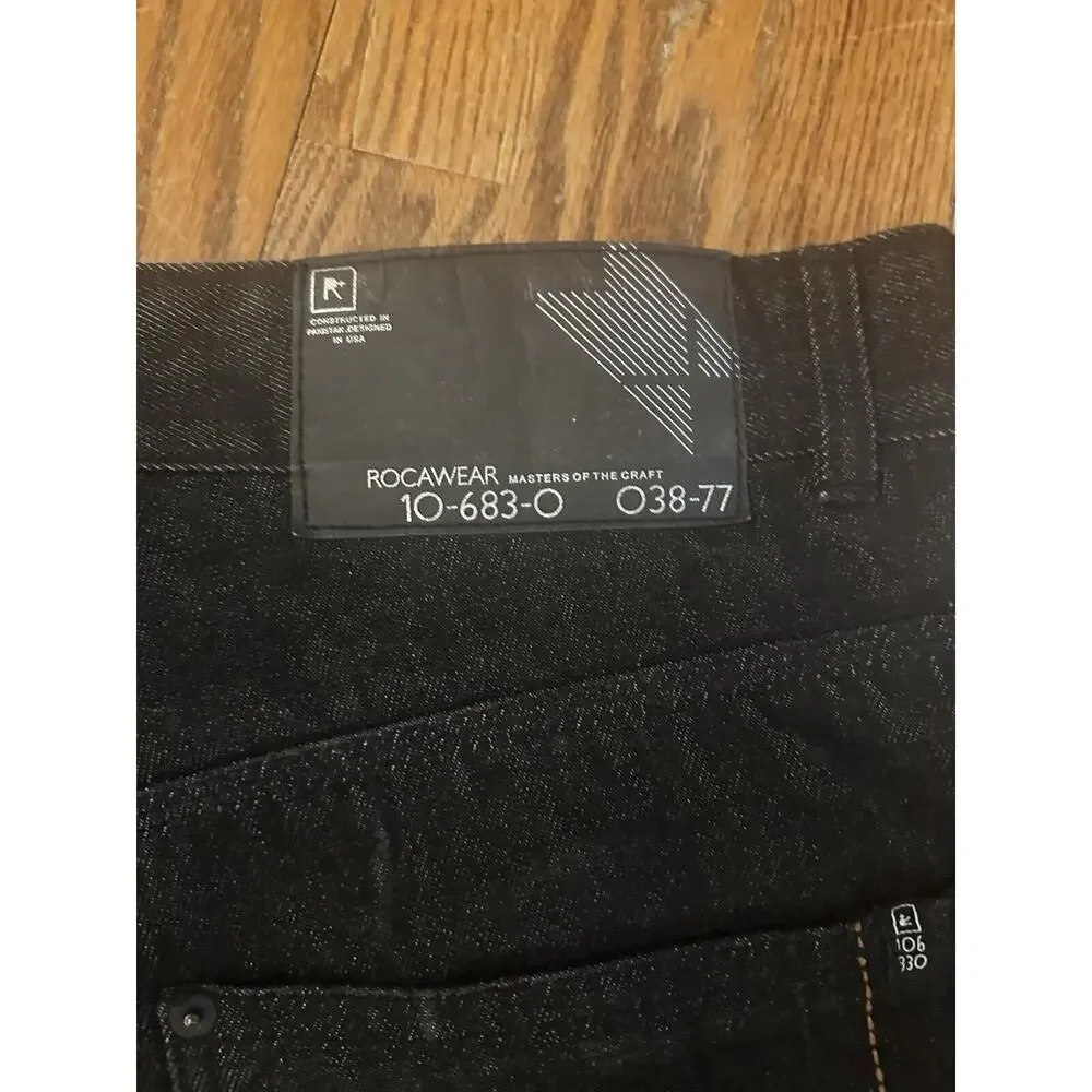 Rocawear Y2K Dark Denim Jeans Black Size 38 X 32 106830 Baggy Wide Leg Pants